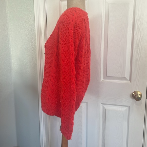 Handmade chunky cable knit red cardigan sweater handcrafted women’s size M men S - Picture 5 of 6